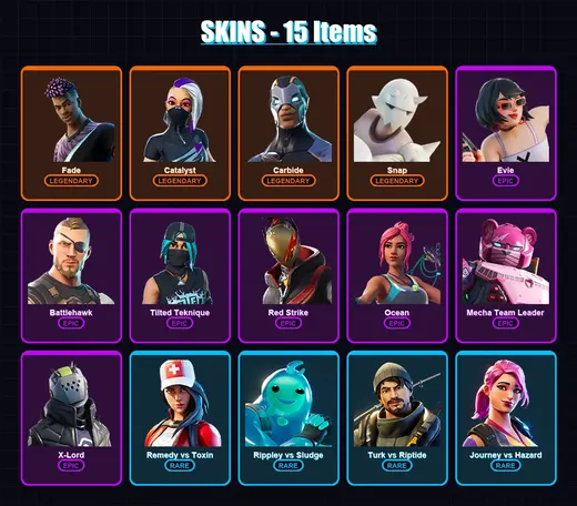 [PC/XBOX/PSN] | Fade | Catalyst | Carbide | Snap | Evie | 15 skin | 11 pickaxe | 10 emote | 11 glider | Lv160 — Game account