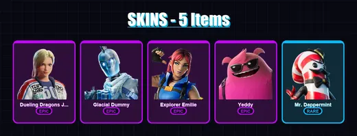 [PC/XBOX] | Dueling Dragons Jackie | Glacial Dummy | Explorer Emilie | Yeddy | Mr. Dappermint | 5 skin | 28 pickaxe | 12 emote | 22 glider | Lv241 — Game account