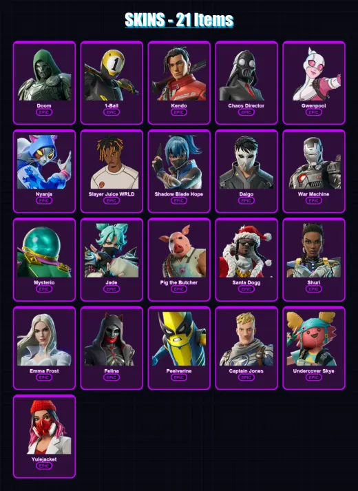 [PC/XBOX/PSN] | Doom | 1-Ball | Kendo | Chaos Director | Gwenpool | 21 skin | 56 pickaxe | 33 emote | 33 glider | Lv312 — Game account