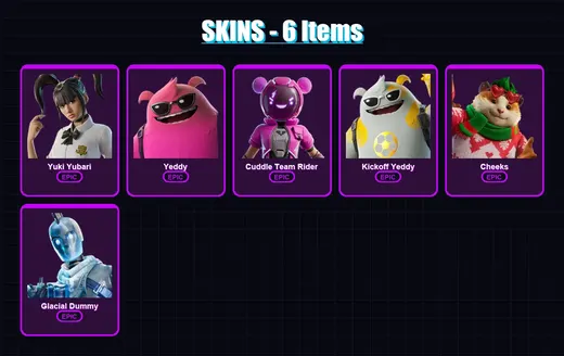 [PC/PSN] | Yuki Yubari | Yeddy | Cuddle Team Rider | Kickoff Yeddy | Cheeks | 6 skin | 20 pickaxe | 7 emote | 20 glider | Lv92