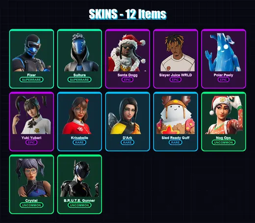[PS4/PS5/XBOX/PC] | Fixer | Sultura | Santa Dogg | Slayer Juice WRLD | Polar Peely | 12 skin | 62 pickaxe | 35 emote | 57 glider | Lv775