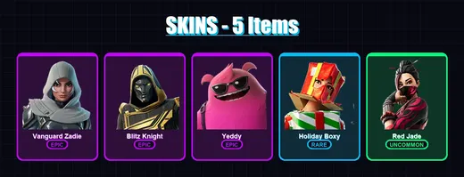 [PC/XBOX] | Vanguard Zadie | Blitz Knight | Yeddy | Holiday Boxy | Red Jade | 5 skin | 39 pickaxe | 13 emote | 26 glider | Lv327