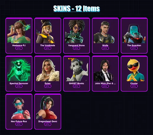 [PS4/PS5/XBOX/PC] | Heatwave PJ | The Voidblade | Vanguard Slone | Wolfe | The Guardian | 12 skin | 17 pickaxe | 13 emote | 17 glider | Lv125