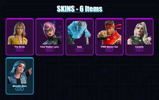 [PC/PSN] | The Bride | Void Walker Lynx | Gale | FIRE Master Kai | Carletta | 6 skin | 5 pickaxe | 3 emote | 3 glider | Lv20 — Game account