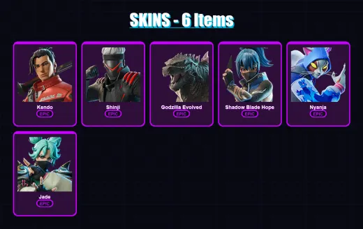 [PS4/PS5/XBOX/PC] | Kendo | Shinji | Godzilla Evolved | Shadow Blade Hope | Nyanja | 6 skin | 24 pickaxe | 10 emote | 19 glider | Lv140