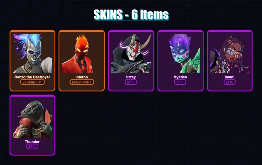 [SWITCH/XBOX/PSN/PC] | Renzo the Destroyer | Inferno | Stray | Mystica | Imani | 6 skin | 10 pickaxe | 10 emote | 14 glider | Lv187