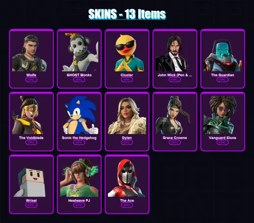 [PC/PSN] | Wolfe | GHOST Monks | Cluster | John Wick (Pen & Ink) | The Guardian | 13 skin | 21 pickaxe | 16 emote | 17 glider | Lv158