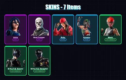 [PC/XBOX/PSN] | Astra | Skull Trooper  | Ruby | Dynamo | Manic | 7 skin | 10 pickaxe | 7 emote | 9 glider | Lv110