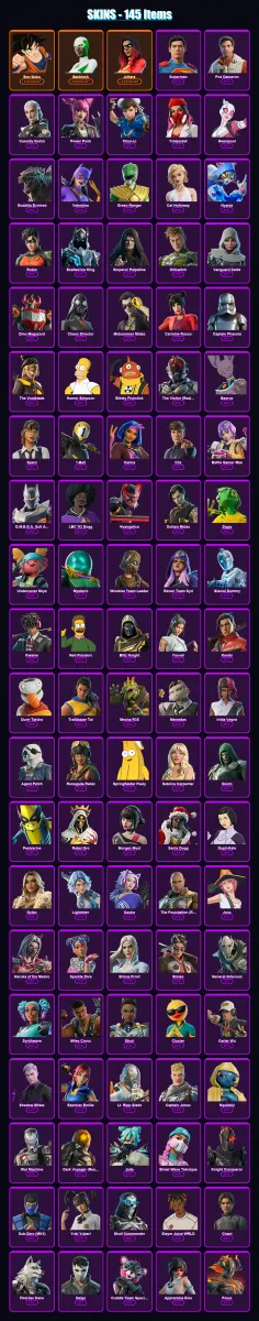 [PC/PSN] | Son Goku | Backlash | Joltara | Superman | Poe Dameron | 145 skin | 181 pickaxe | 135 emote | 116 glider | Lv2914