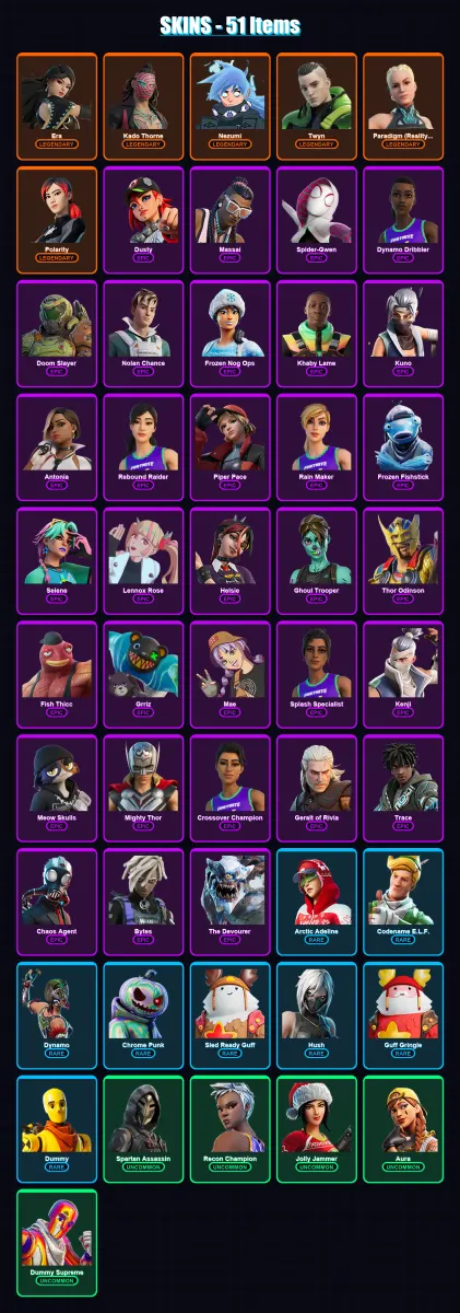 [PC/XBOX/PSN] | Era | Kado Thorne | Nezumi | Twyn | Paradigm (Reality-659) | 51 skin | 60 pickaxe | 47 emote | 39 glider | Lv729 — Game account
