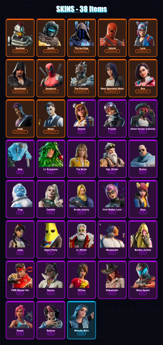 [PC/XBOX/PSN] | Sentinel | Zenith | The Ice King | Hybrid | Lynx | 38 skin | 43 pickaxe | 46 emote | 40 glider | Lv569
