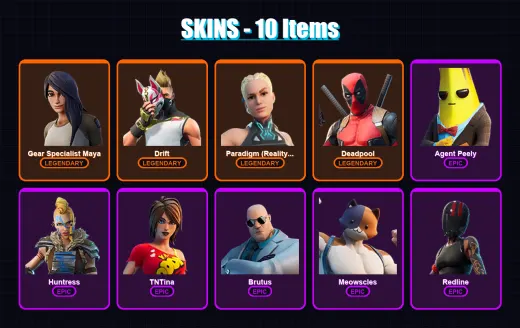 [PC/XBOX/PSN] | Gear Specialist Maya | Drift | Paradigm (Reality-659) | Deadpool | Agent Peely | 10 skin | 13 pickaxe | 10 emote | 16 glider | Lv247