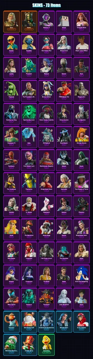 [PC/PSN] | Zeus | Hades | Mortuus X | Wrixel | Chappell Roan | 73 skin | 114 pickaxe | 63 emote | 76 glider | Lv983
