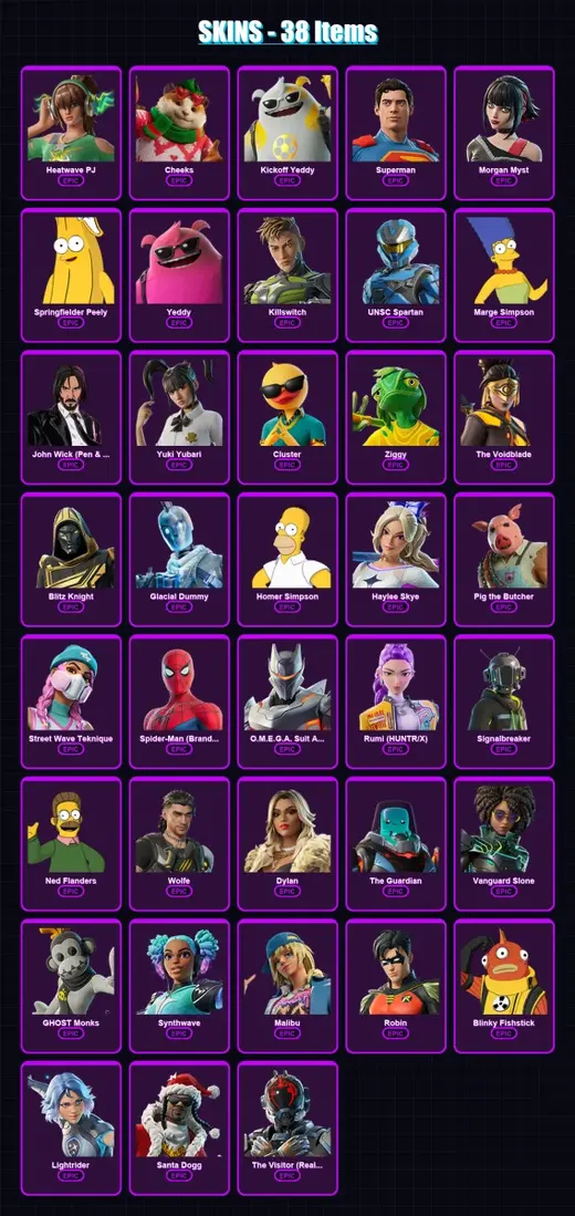 [PC/XBOX/PSN] | Heatwave PJ | Cheeks | Kickoff Yeddy | Superman | Morgan Myst | 38 skin | 77 pickaxe | 44 emote | 54 glider | Lv928