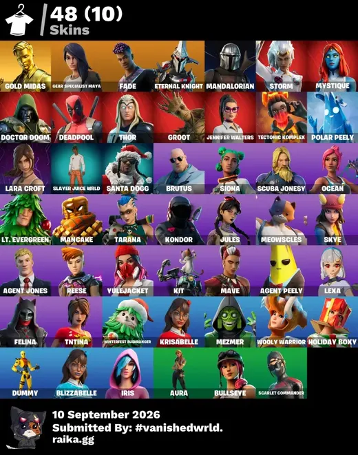 48 SKINS | ✅ RAGE EMOTE (1990d) | GOLD MIDAS MAX | MERRY MINT AXE | ASTRO JACK | DEADPOOL THOR LARA CROFT