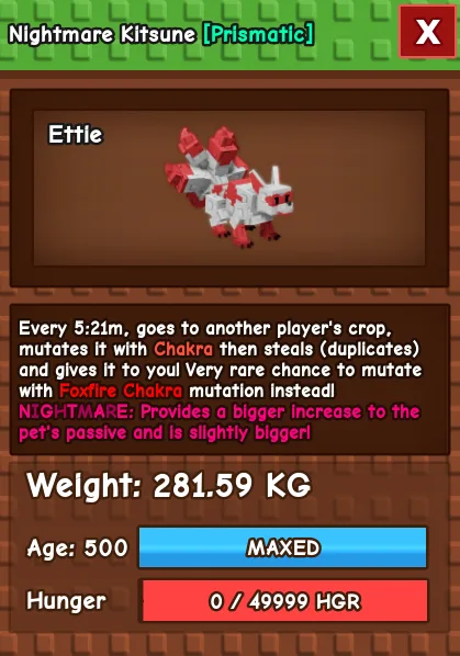 Nightmare Kitsune 280 KG Age 500 instant delivery titanic kitsune 280kg huge kitsune 280kg nightmare mutation