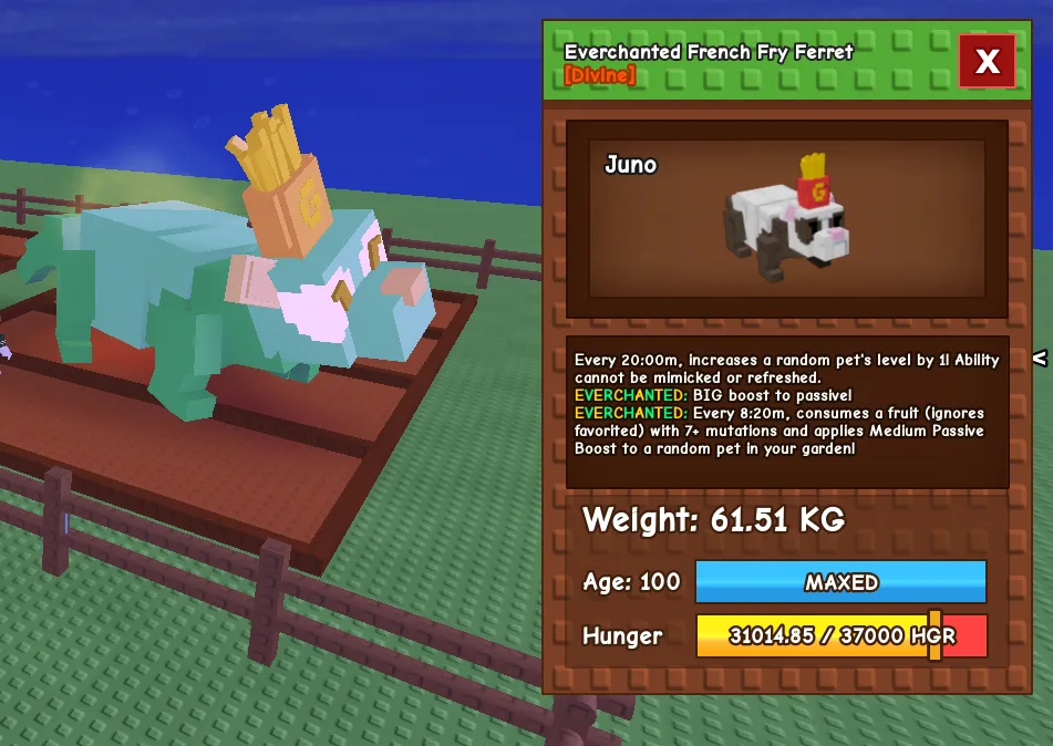 HUGE 60KG+ FFF // EVERCHANTED FRENCH FRY FERRET MAX PASSIVE MAX CAP 20MIN CD — Account account