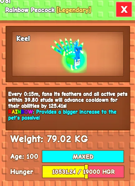 ((79.02kg TITANIC )) Rainbow Peacock 15s Cooldown (NO TOY)