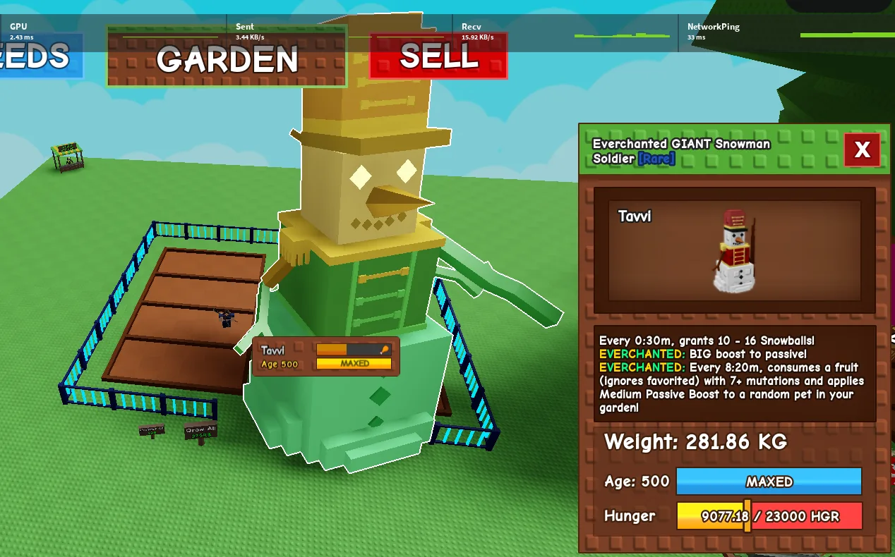 280KG+ Everchanted GIANT Snowman Soldier Rare // super handsome // Age 500 Maxed // 10-16 Snowballs