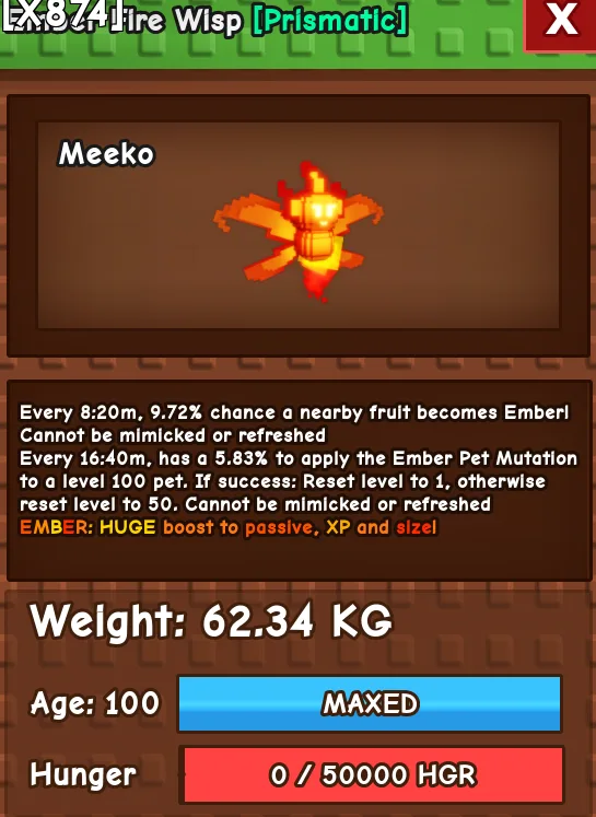 62KG+ EMBER FIRE WISP HUGE BEST MUTATION IN THE GAME — Account account