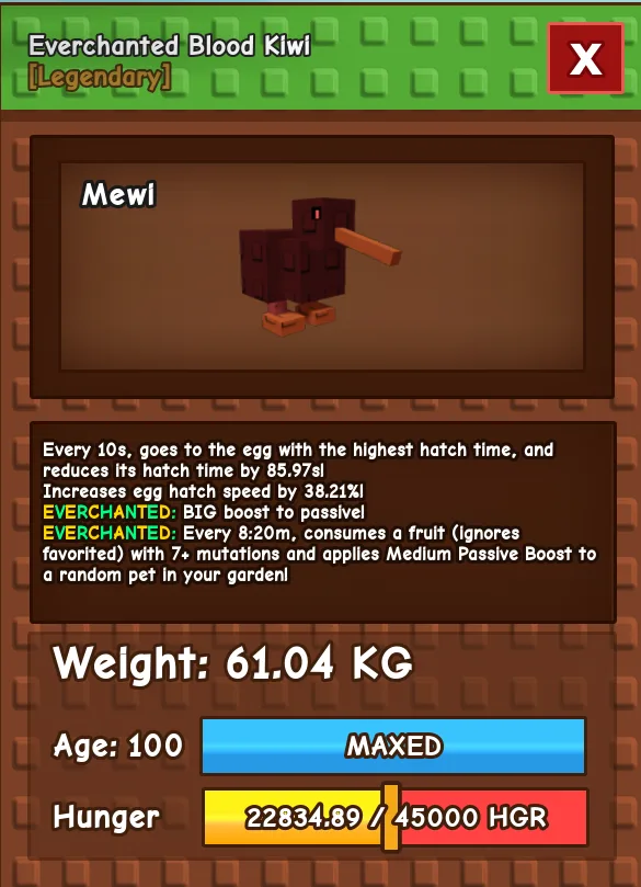 HUGE Everchanted Blood Kiwi 61.04KG Age 100 l Cheapest l Grow A Garden l Check Description — Account account