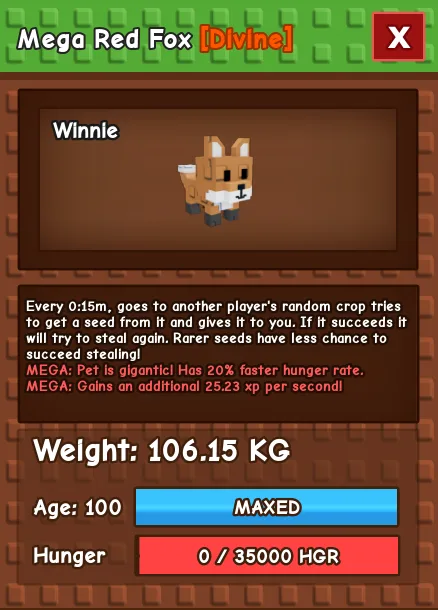 MEGA RED FOX 106.15KG - GROW A GARDEN — Account account