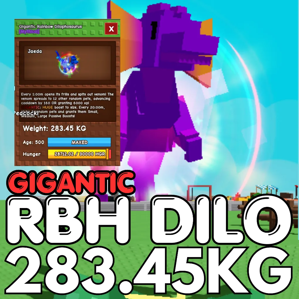 GIGANTIC Huge Rainbow Hatched Dilophosaurus 283.45KG RBH Dilo Age 500 INSTANT DELIVERY