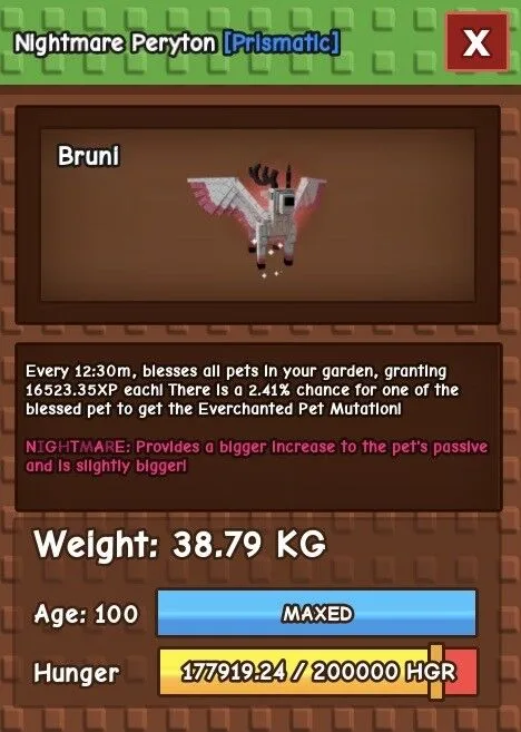 Huge Nightmare Peryton 38.79kg Age 100 Bruni (o) — Account account