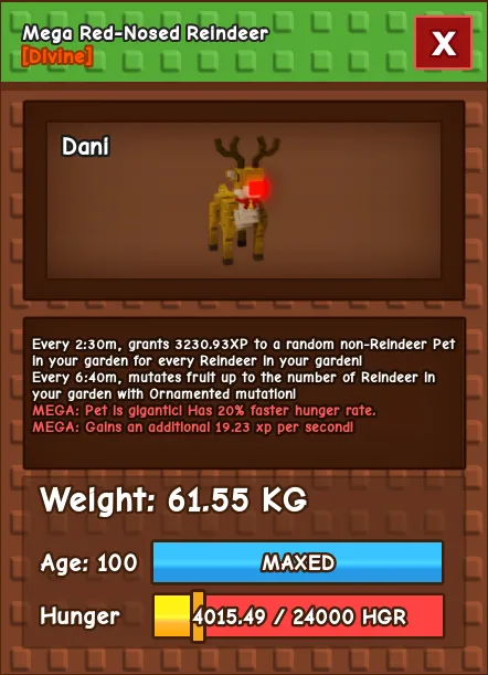 MEGA RED-NOSED REINDEER 61.55KG - GROW A GARDEN