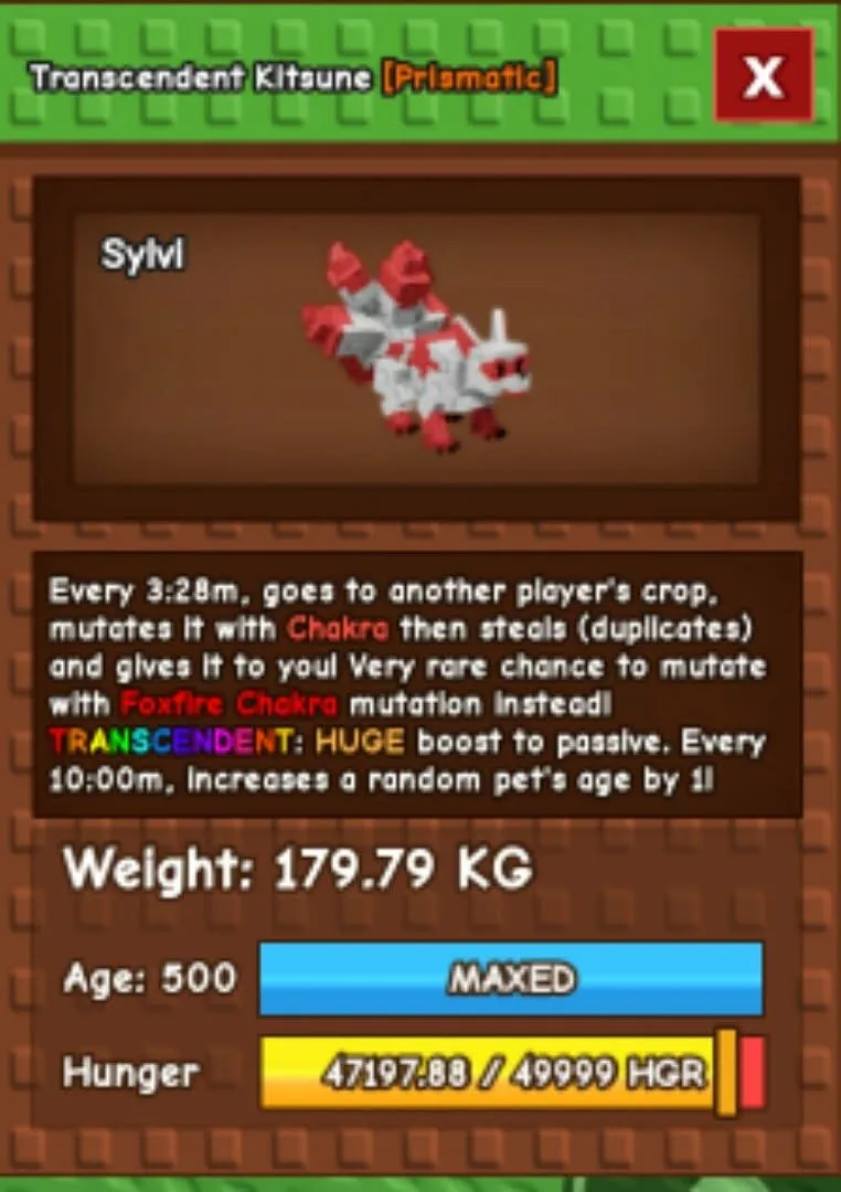 TRANSCENDED MUTATION RED KITSUNE AGE 500 179KG — Account account