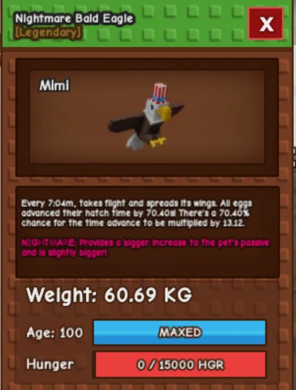Titan/Huge BALD EAGLE 60kg+ Max Passive 13x