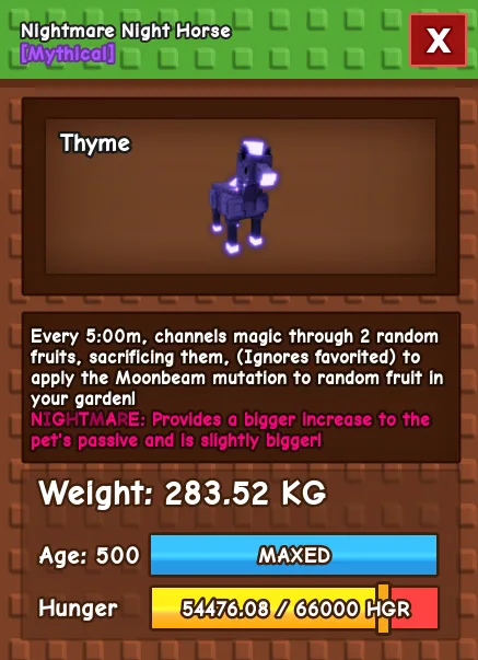 Nightmare Night Horse 280 KG Age 500 instant delivery titanic night horse 280kg huge night horse 280 kg nightmare mutation night horse new pet