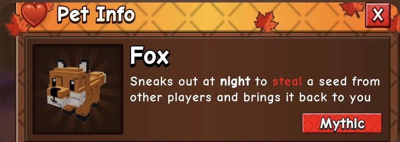 New New Fox Pet op pet Steals Seeds from other Players Inventory Cheap and instand Delivery! Legit Seller! (Mythic)