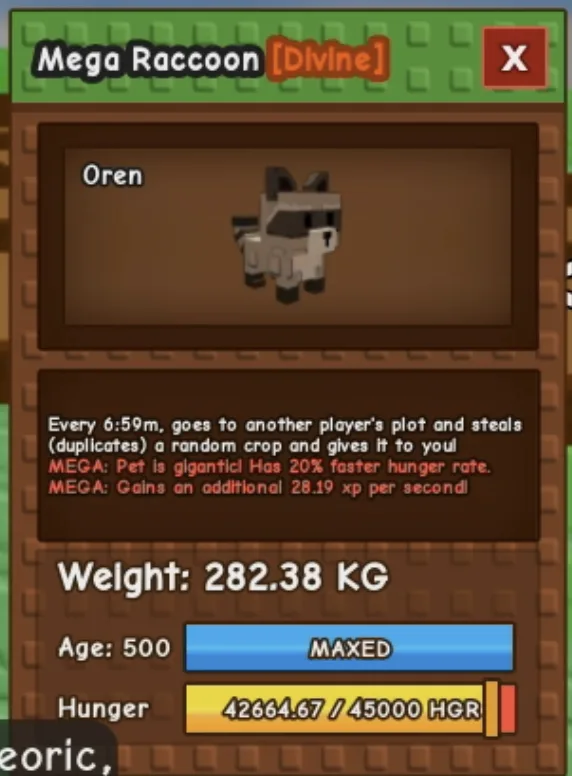 MEGA Huge Raccoon 280KG+ Maxed Age 500 Fast Delivery