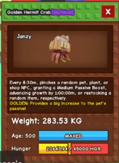 280KG+ Golden Hermit Crab // THis is not Ostrich // I just ran out of tag // Super handsome and golden