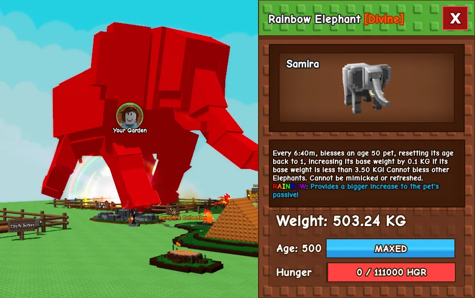 503.24kg Godly SUPER RARE Rainbow Elephant Aura Farming not RBH