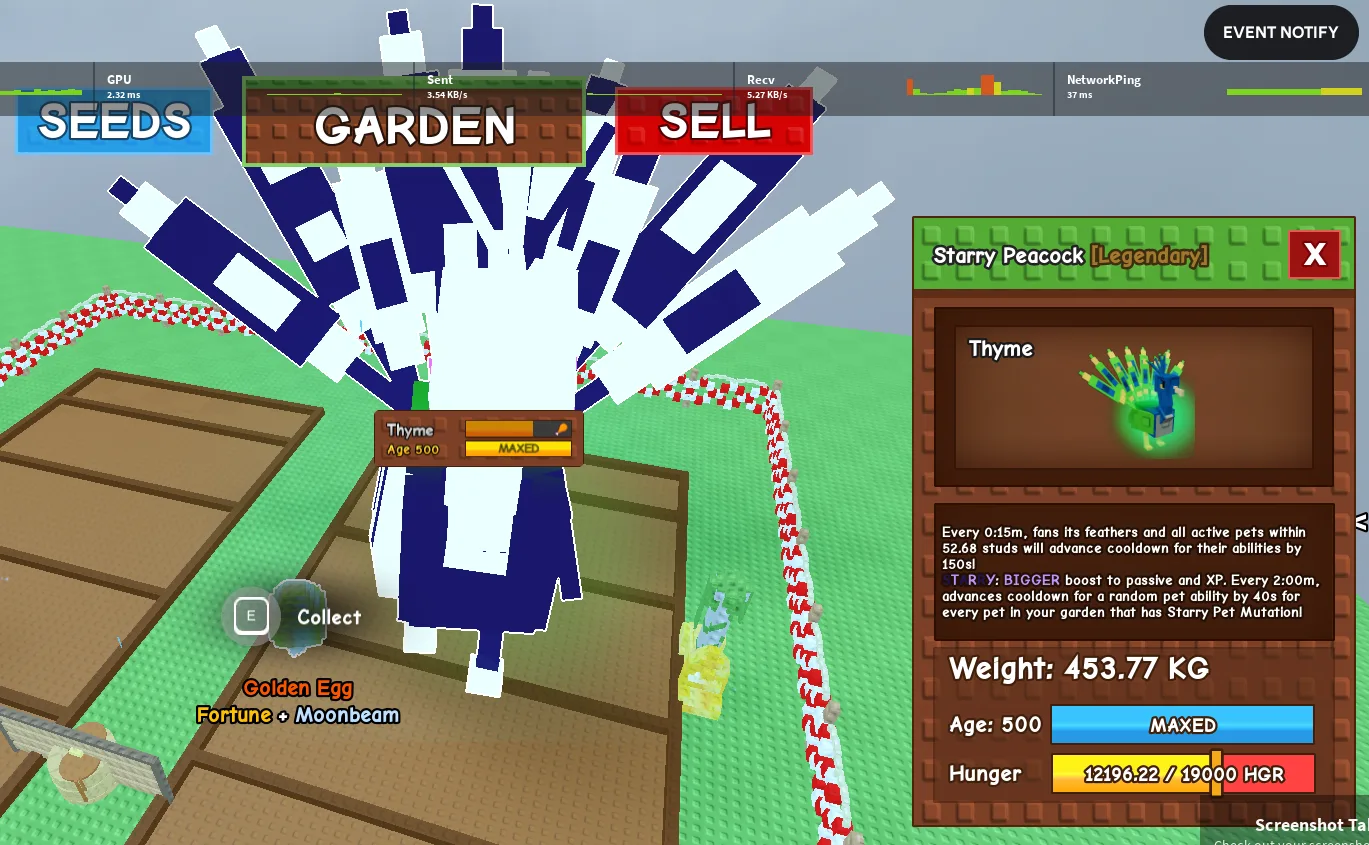 453KG+ Starry Peacock Legendary // super handsome // Age 500 MAXED // Cooldown + XP Boost