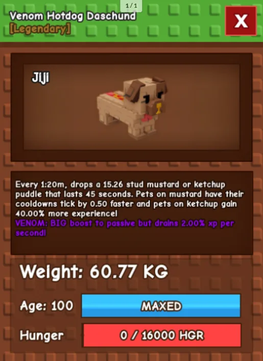 HUGE HOTDOG DASCHUND NM / VENOM / EVER 60KG-61KG AGE 100