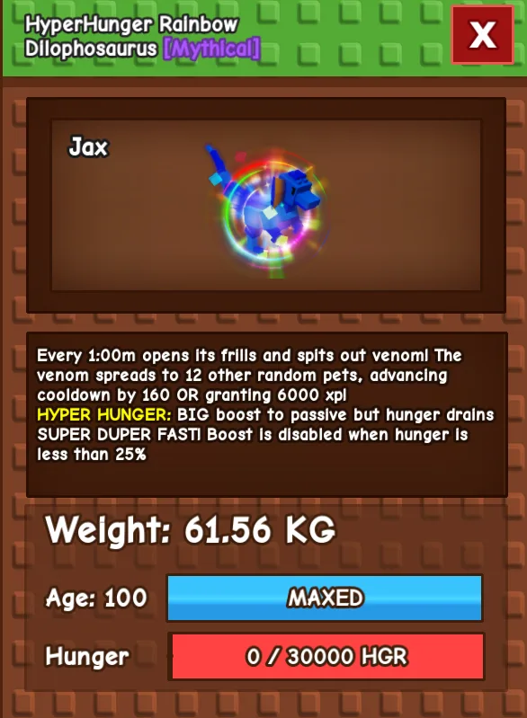 Titan/Huge RBH Dilophosaurus 60-61kg (Rainbow Hatched)