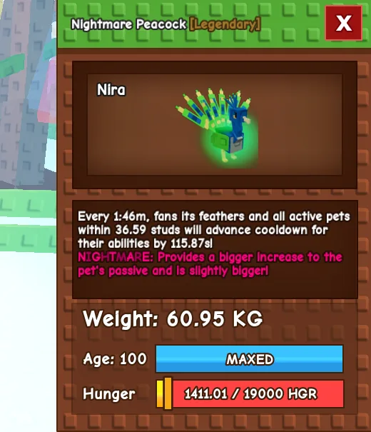 Huge Nightmare Peacock 60.95kg