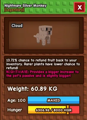 HUGE SILVER MONKEY NIGHTMARE / EVERCHANTED 60KG - 61KG — Account account