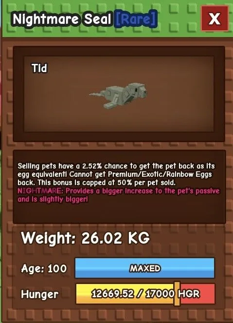 Nightmare Seal weight 26kg — Account account