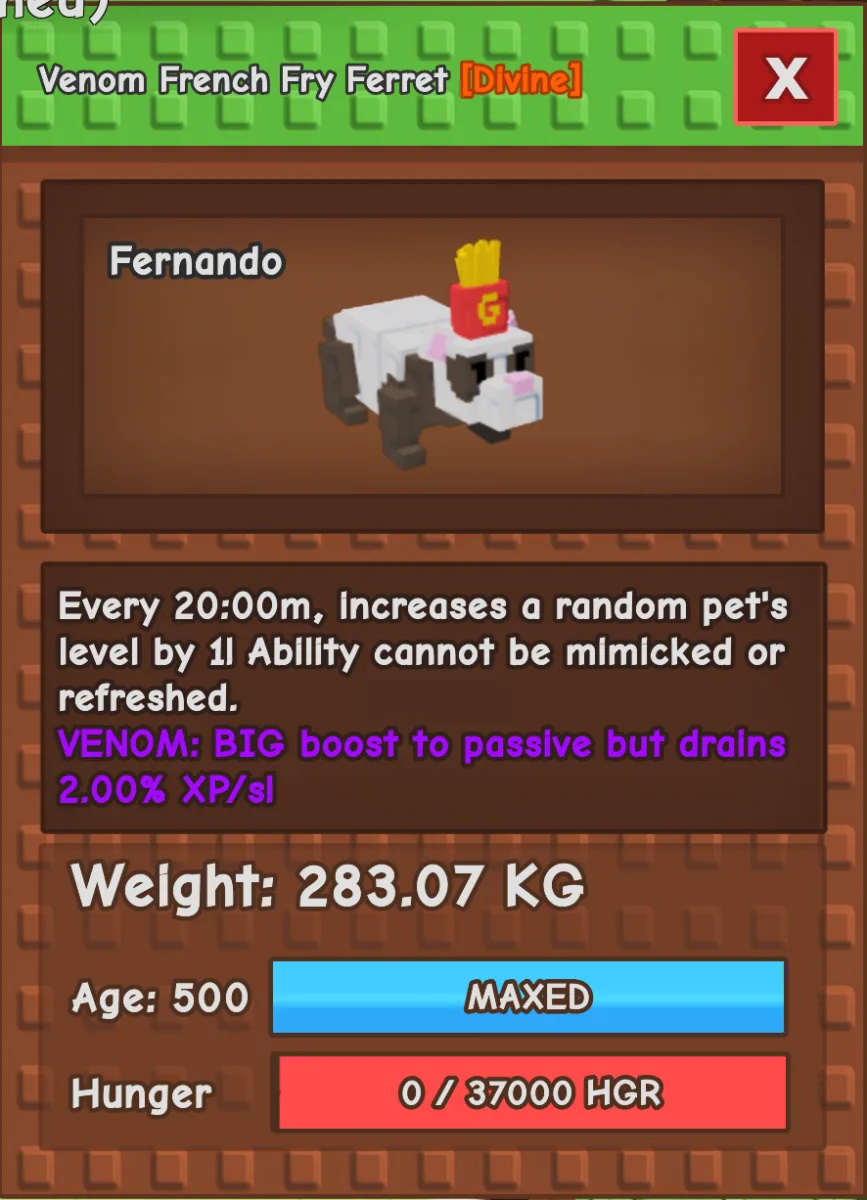 280kg+ VENOM French Fry Ferret/FFF - META LEVELING PET