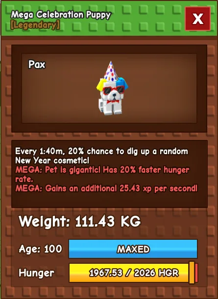 GODLY TITANIC COLOSSAL MEGA CELEBRATION PUPPY 111.43 KG Age 100 MAX — Account account