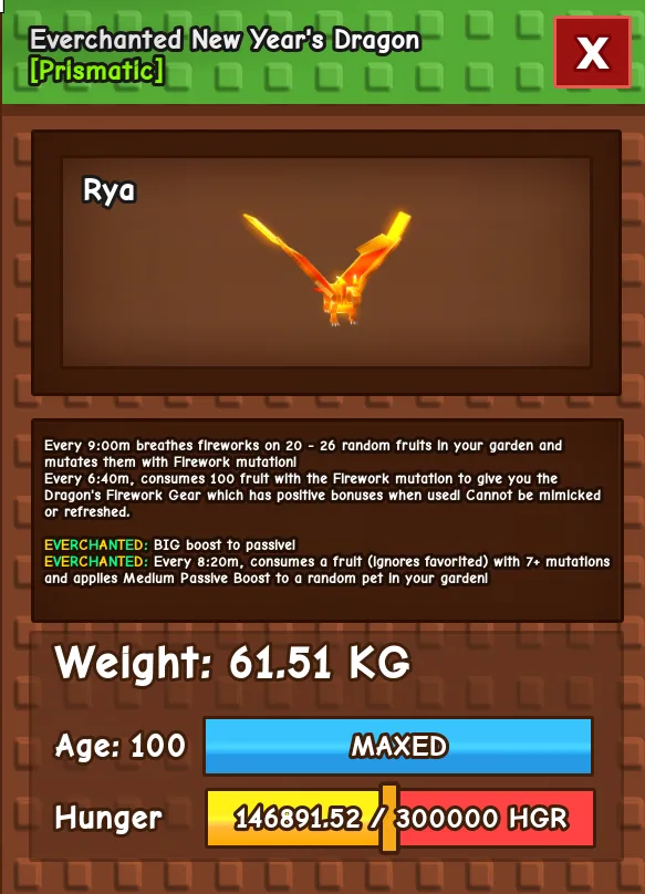 HUGE Everchanted New Year Dragon 61.51KG Age 100 l Max Ability Cap l 0.25 Pet Instant Delivery l — Account account