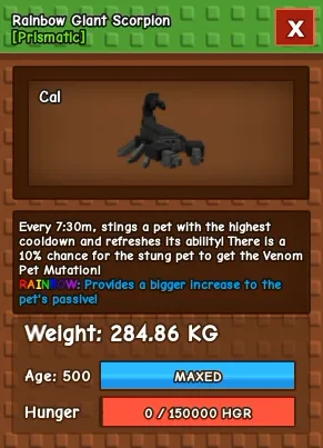 RAINBOW GIANT SCORPION 284.86KG AGE 500 - INSTAN DELIVERY