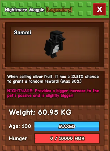 HUGE 60 - 61 KG NIGHTMARE MAGPIE NEW OP PETS FOR METHOD — Account account