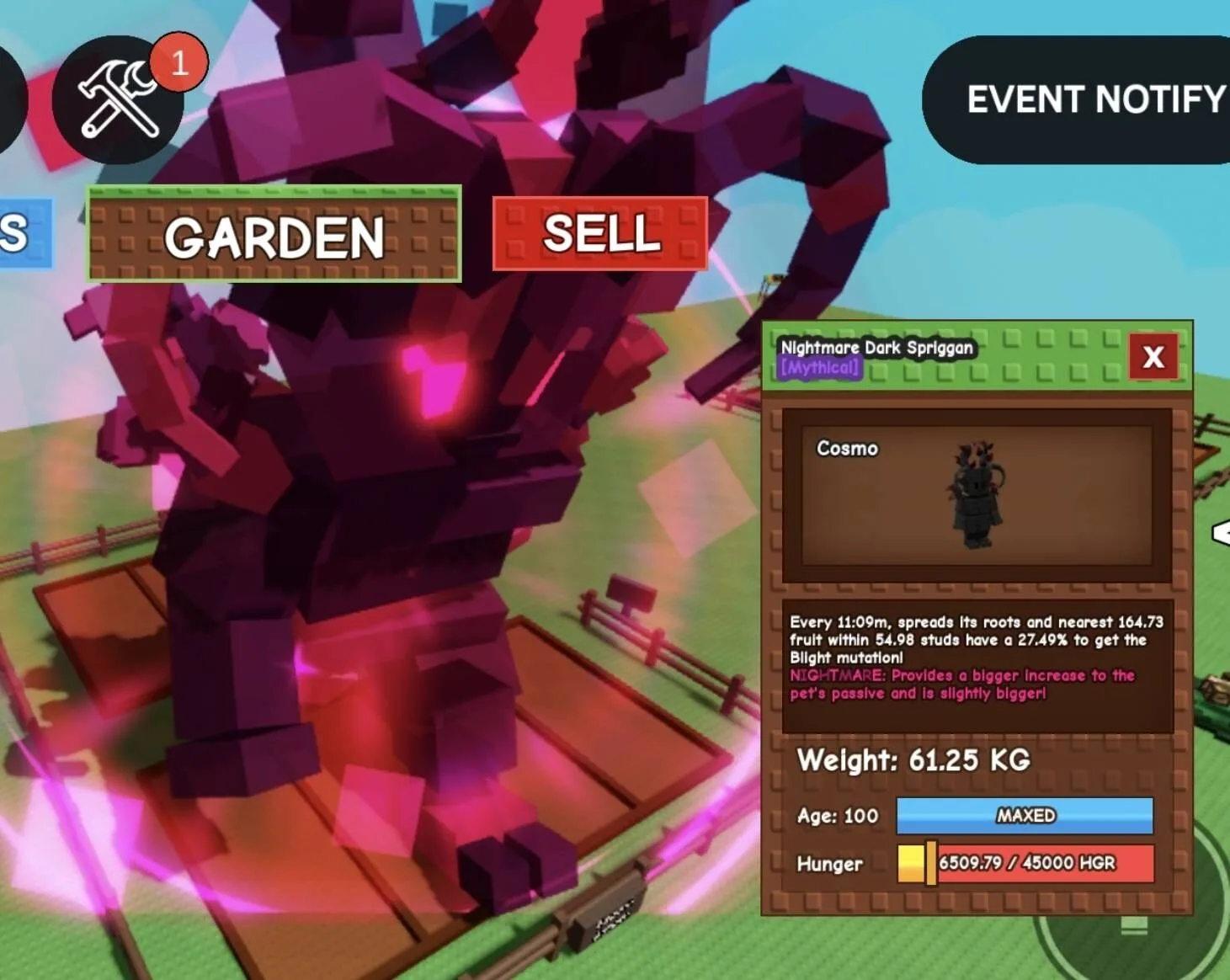 Huge NIGHTMARE Dark Spriggan- 61.25 KG (Age 100)