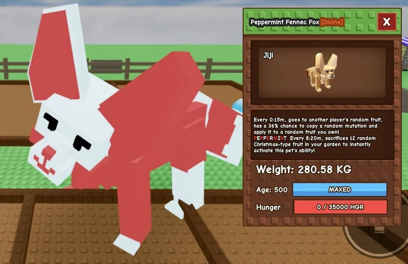 Huge PEPPERMINT Fennec Fox - 280.58 KG (Age 500) 15s Cooldown