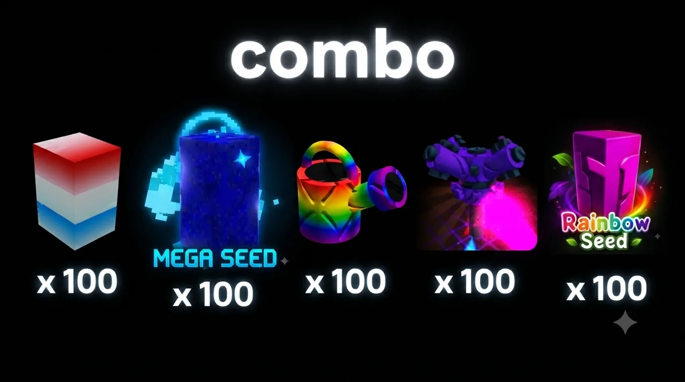 Combo x100 super water x100 super sprinkler x100 mega seed x100 rainbow seed x 100 rocket pop seed